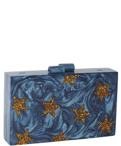 Fashion Square Stars Marble Acrylic Clutch Handbag HBG-104488 BLUE